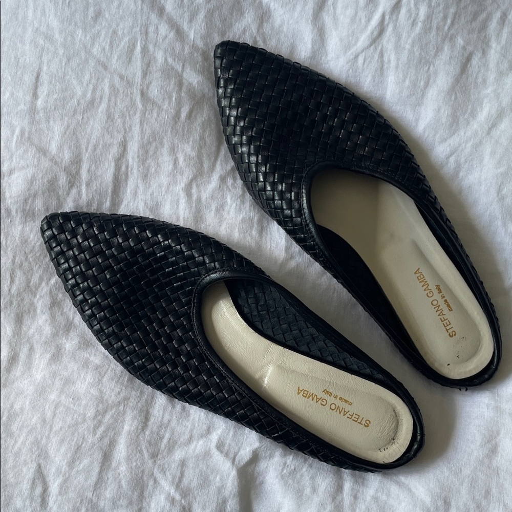 Black Woven Pointed Mules